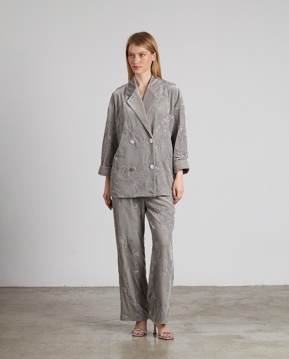 Blazer de mujer efecto terciopelo con detalles de lentejuelas