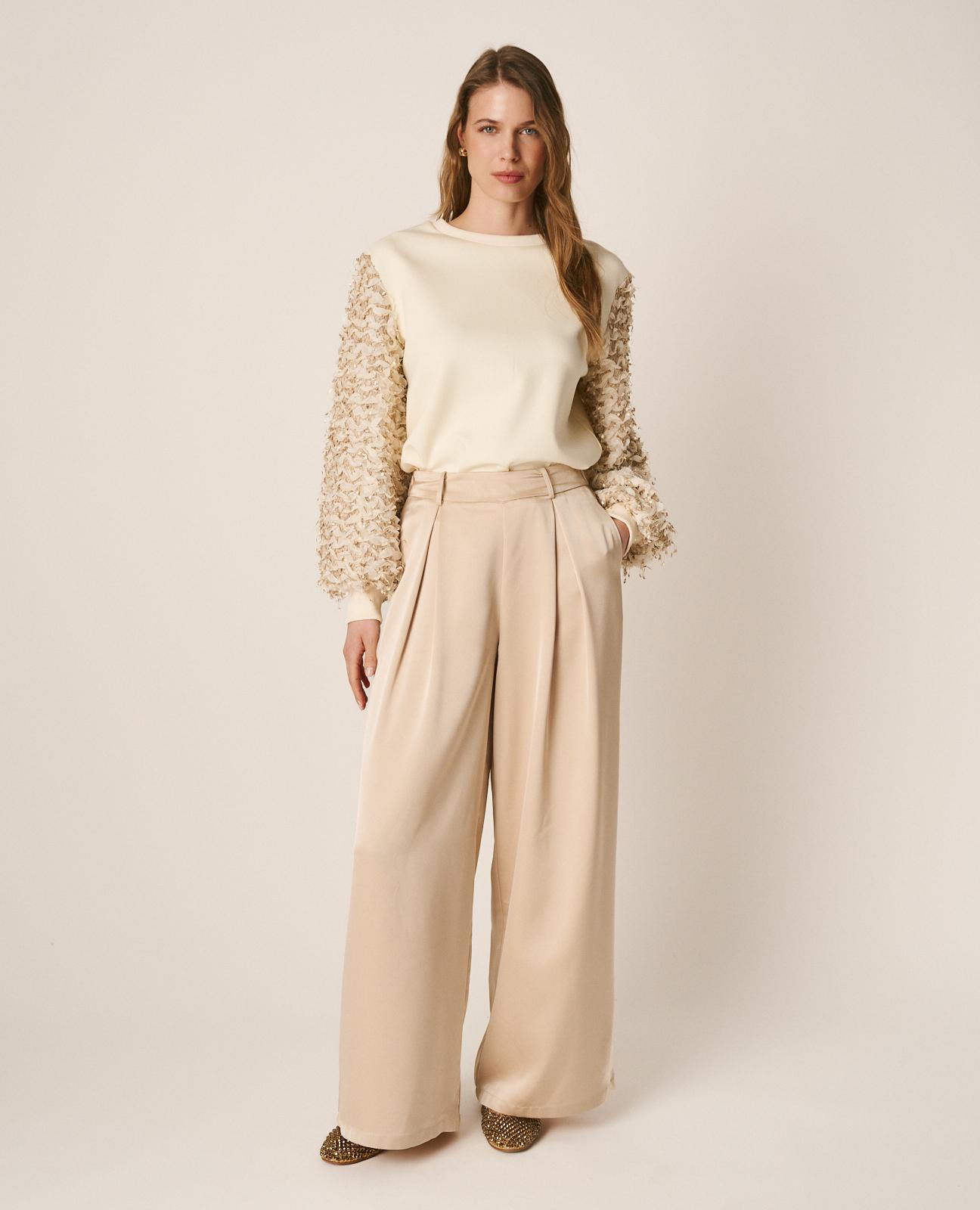 Alma en Pena - Pantalones anchos de mujer elásticos con pinzas.
