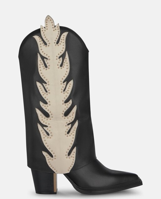 Imagen 0 de Botas cowboy de mujer de tacón con detalle de llamas con tachas