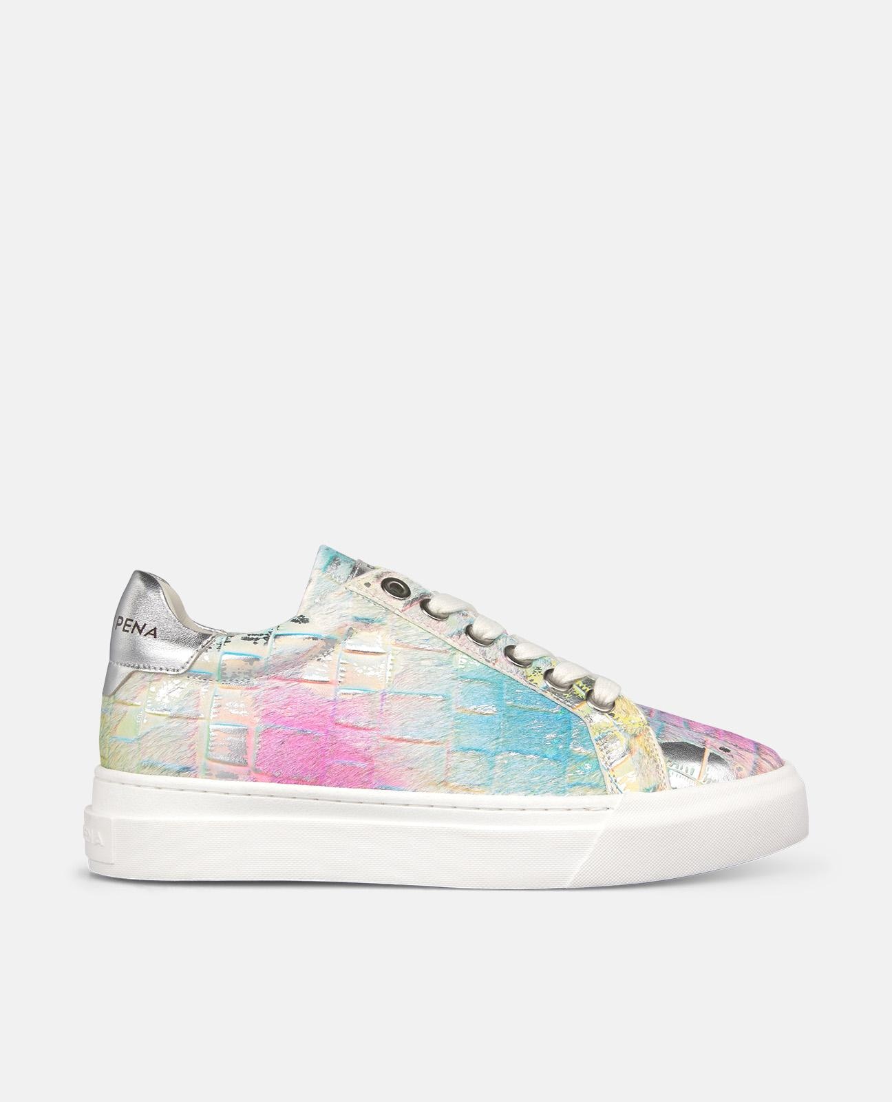Zapatillas deportivas de mujer de piel efecto fantasia y cierre mediante cordones - Alma en Pena - Multicolor Multicolor-1