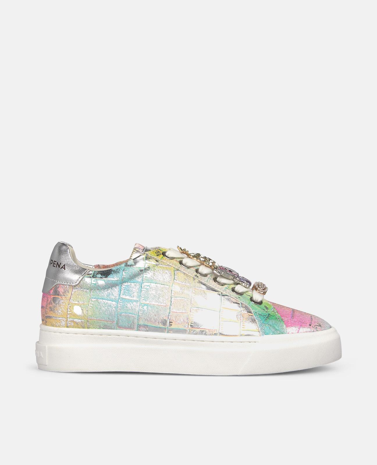 Zapatillas deportivas de mujer de piel efecto fantasia con cordones - Alma en Pena - Multicolor Multicolor-1