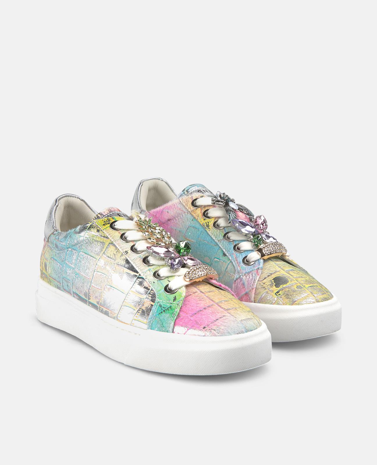 Zapatillas deportivas de mujer de piel efecto fantasia con cordones - Alma en Pena - Multicolor Multicolor-4