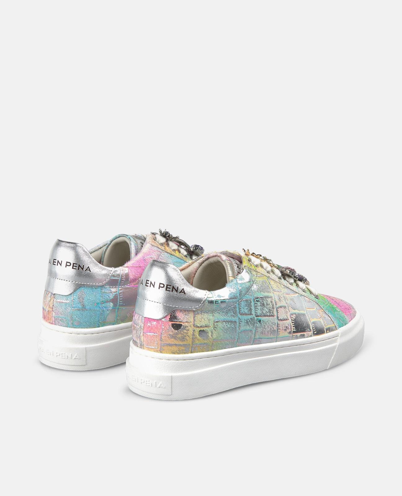 Zapatillas deportivas de mujer de piel efecto fantasia con cordones - Alma en Pena - Multicolor Multicolor-3