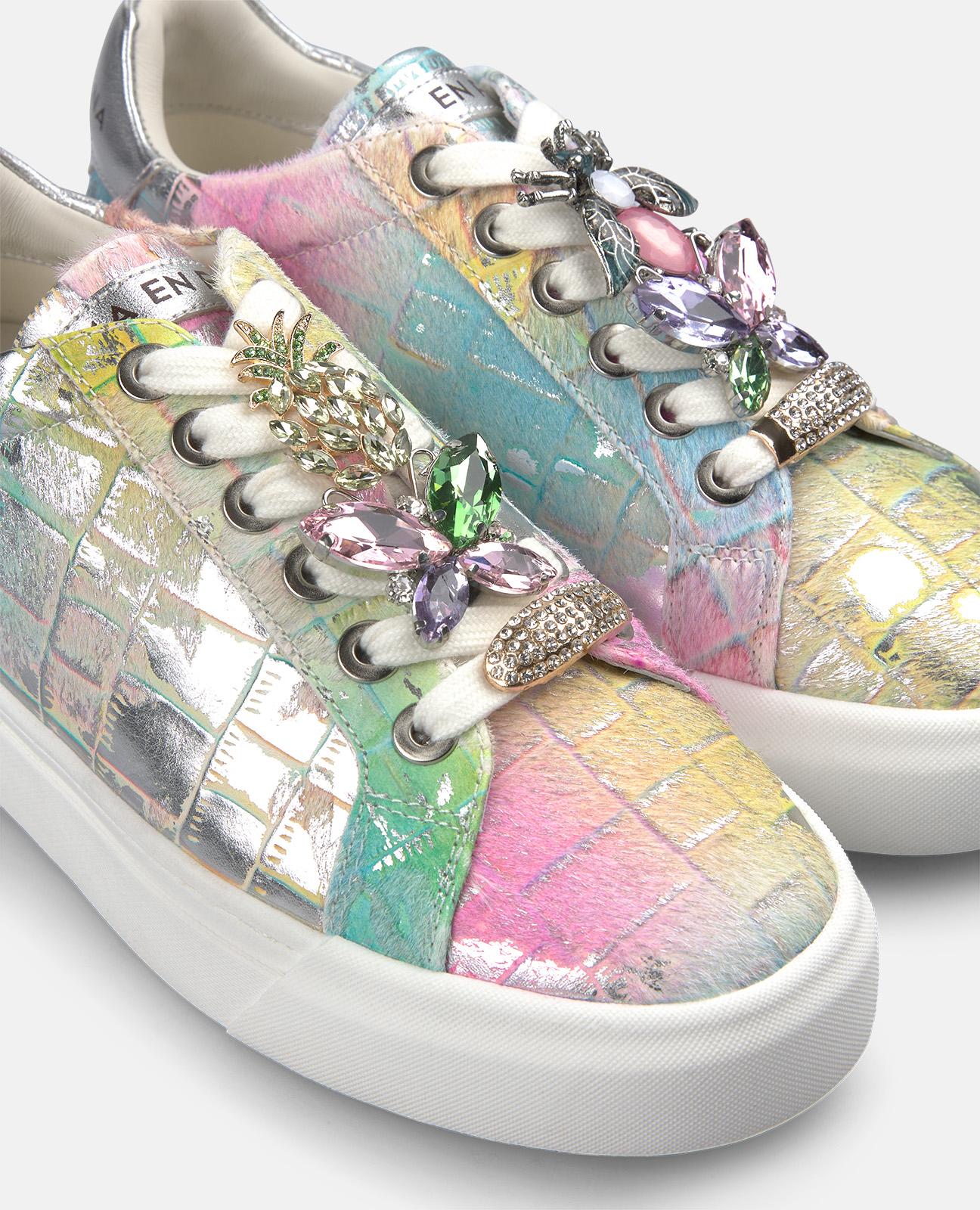 Zapatillas deportivas de mujer de piel efecto fantasia con cordones - Alma en Pena - Multicolor Multicolor-5