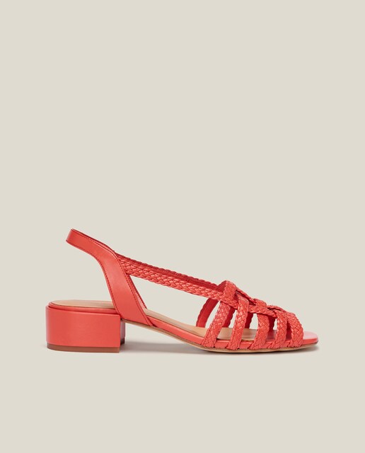 Imagen 0 de Sandalias de tacón de mujer de piel trenzada con tiras entrelazadas