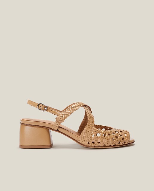 Imagen 0 de Sandalias de tacón de mujer de piel trenzada con tiras cruzadas