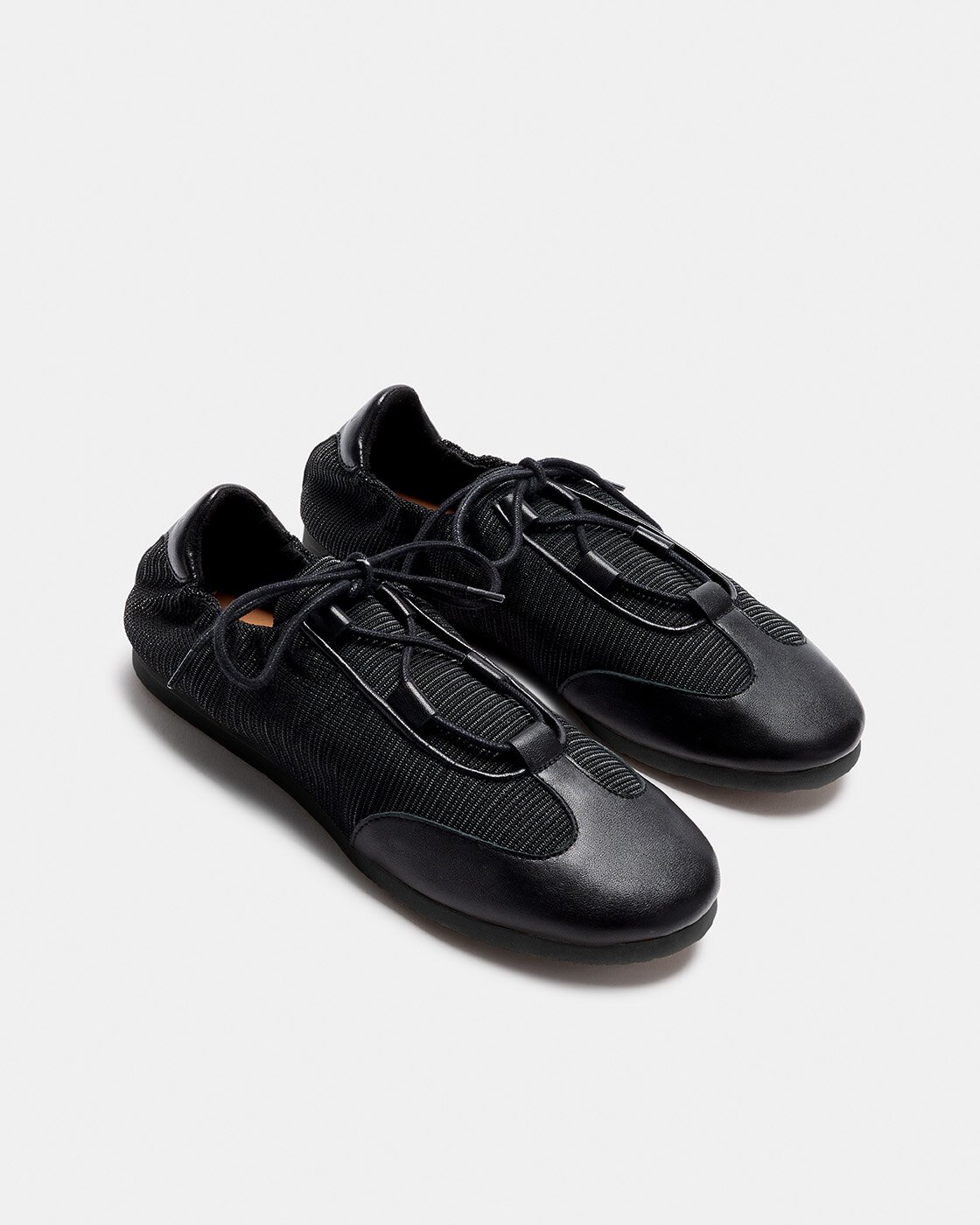 Zapatilla básicas de mujer de tejido de rejilla y piel con cordones - Naguisa - Negro Negro-3