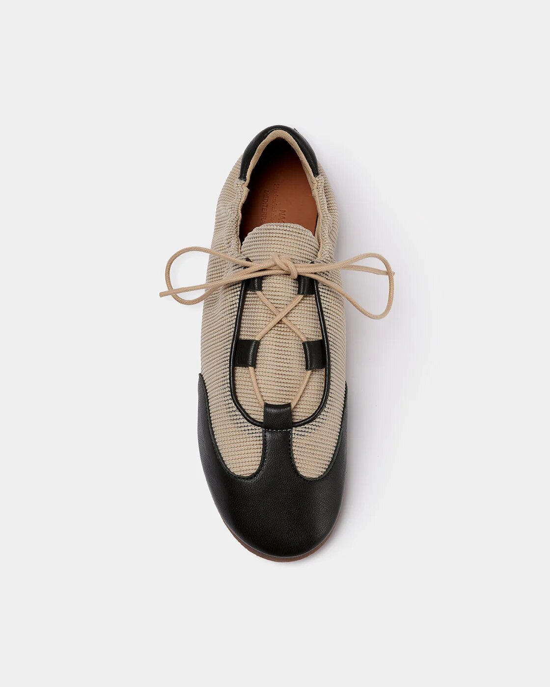 Zapatilla básicas de mujer de tejido de rejilla y piel con cordones - Naguisa - Beige Beige-3