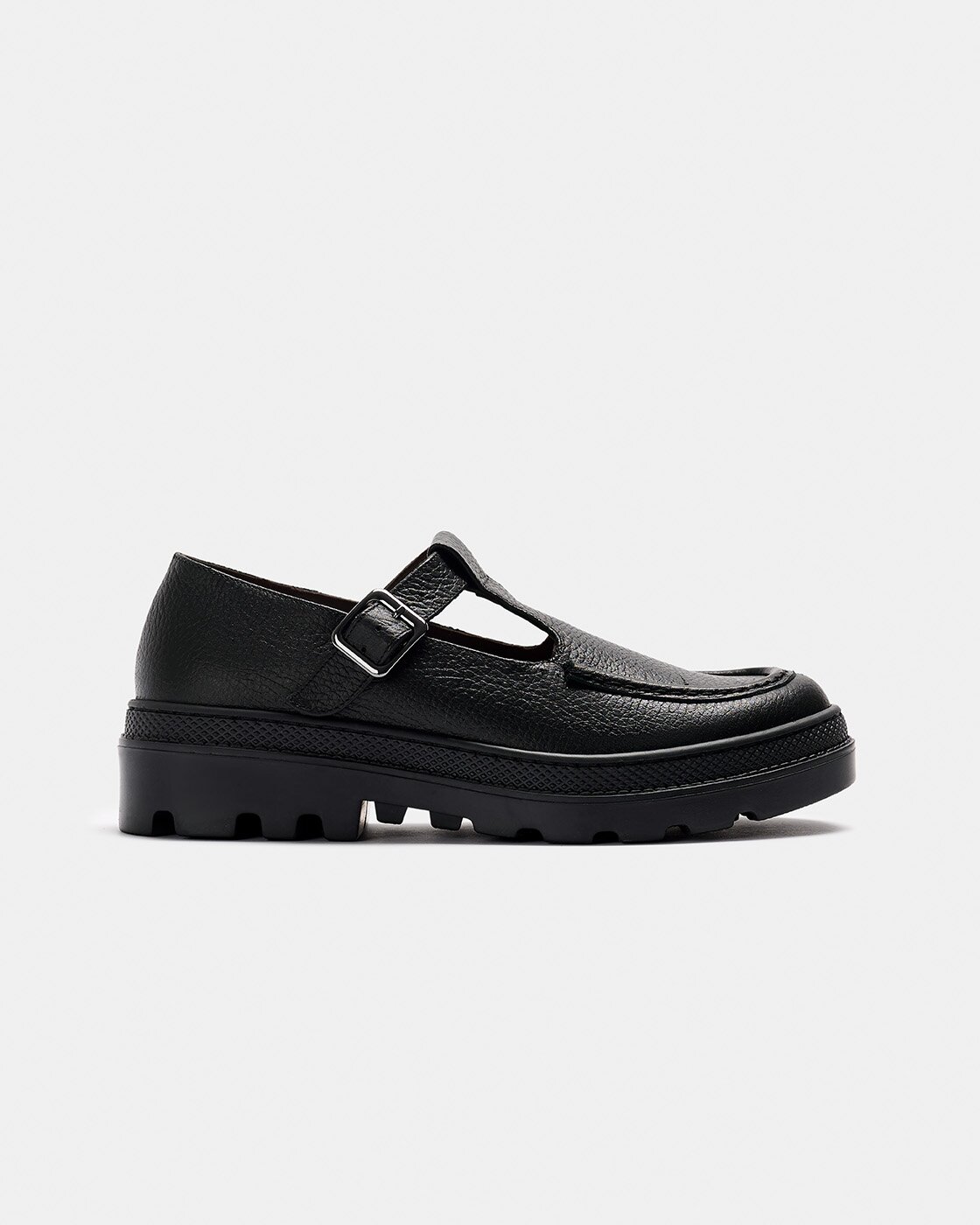Zapato estilo mercedita de mujer de piel con hebilla y suela track - Naguisa - Negro Negro-1