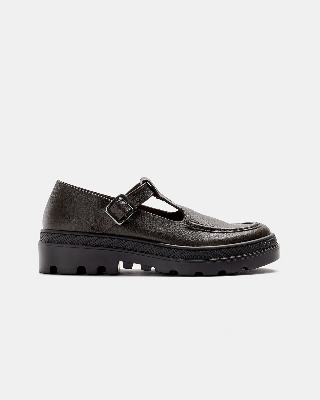 Zapato estilo mercedita de mujer de piel con hebilla y suela track - Naguisa - Marrón oscuro Marrón oscuro-1