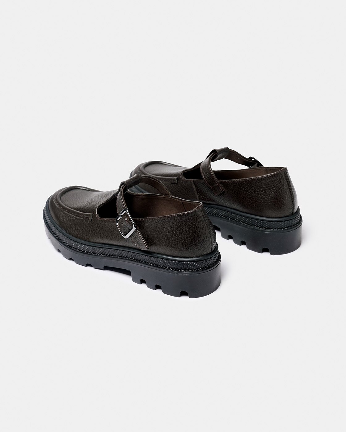 Zapato estilo mercedita de mujer de piel con hebilla y suela track - Naguisa - Marrón oscuro Marrón oscuro-3
