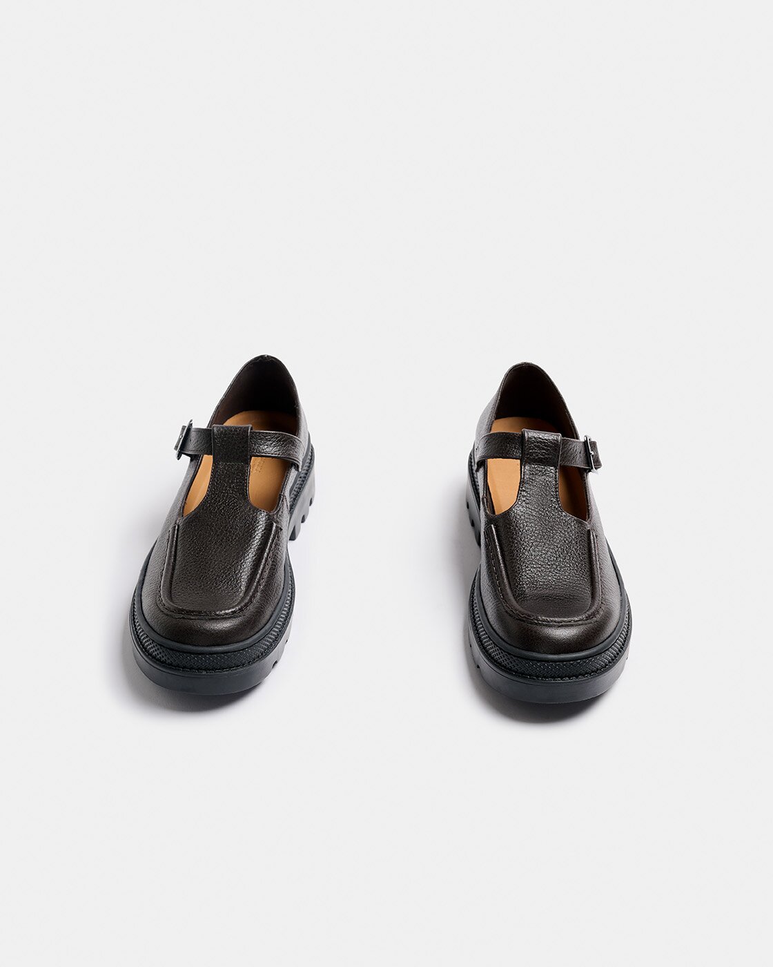 Zapato estilo mercedita de mujer de piel con hebilla y suela track - Naguisa - Marrón oscuro Marrón oscuro-2