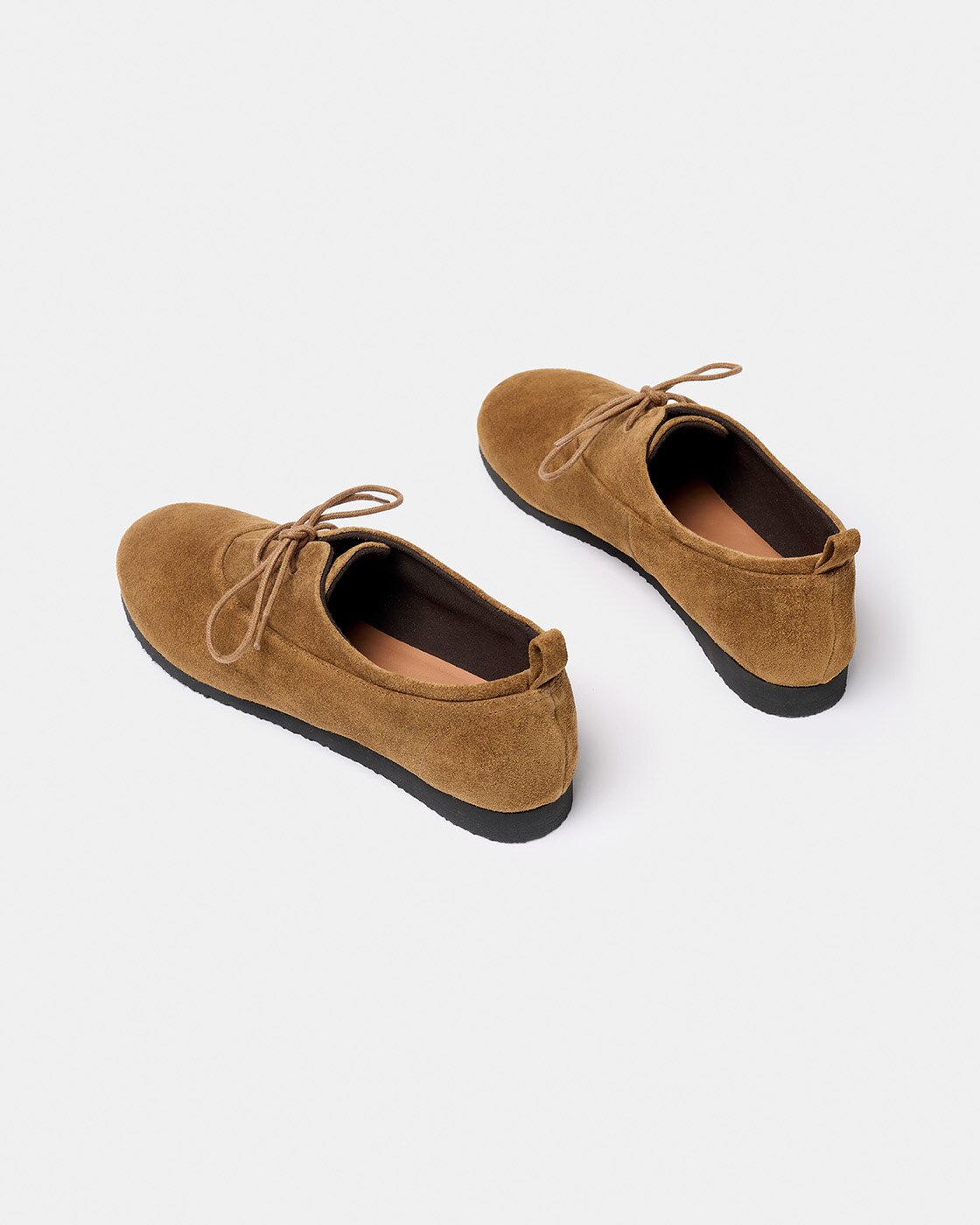 Zapatilla tipo oxford de mujer de piel serraje con cierre de cordones - Naguisa - Marrón claro Marrón claro-3
