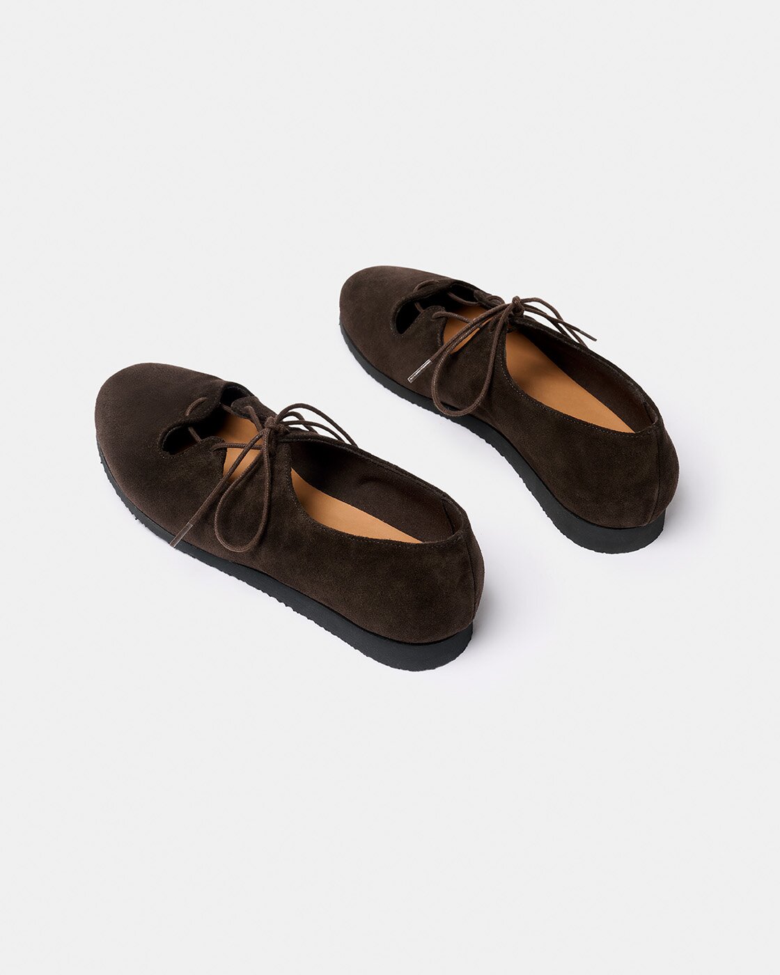 Zapato plano estilo mercedita de mujer de piel, abierto en el empeine con cordones - Naguisa - Marrón oscuro Marrón oscuro-3