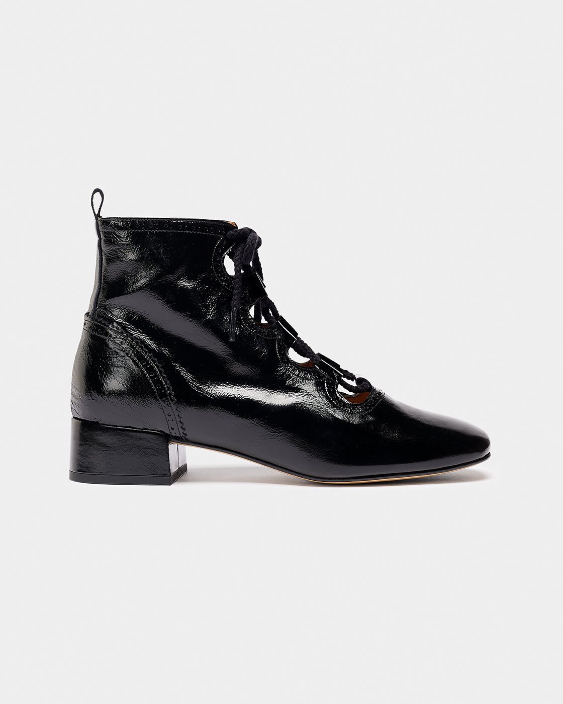 Botines de mujer de tacón y caña baja de piel acabado charol - Naguisa - Negro Negro-1