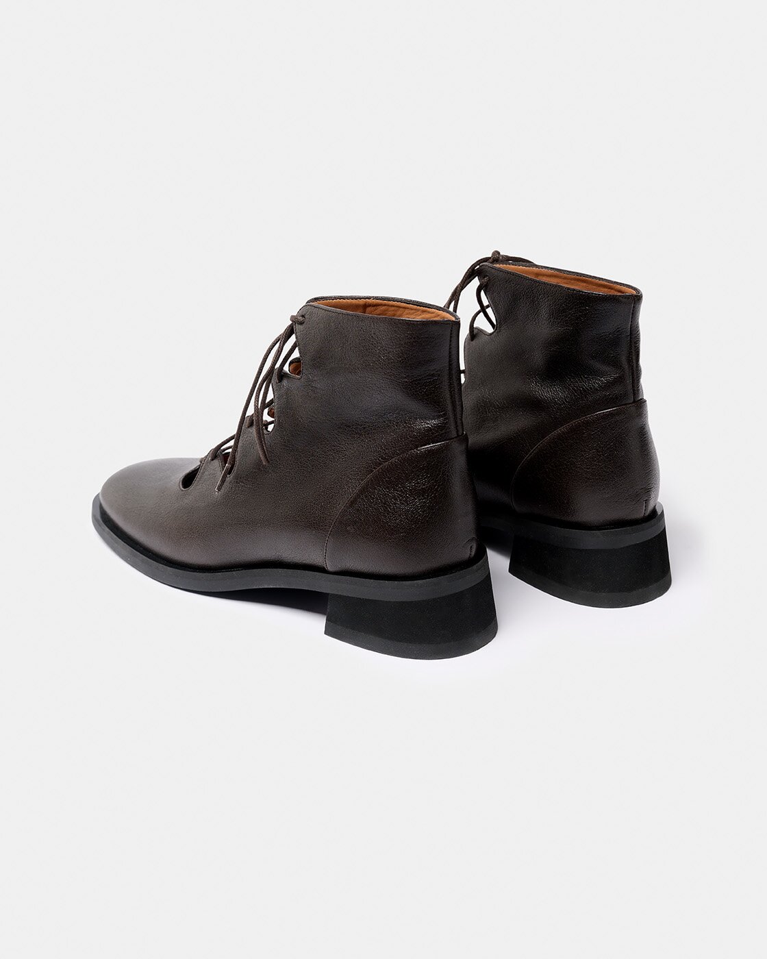 Botines de tacón y caña baja de mujer, de piel y cierre con cordones - Naguisa - Marrón oscuro Marrón oscuro-3