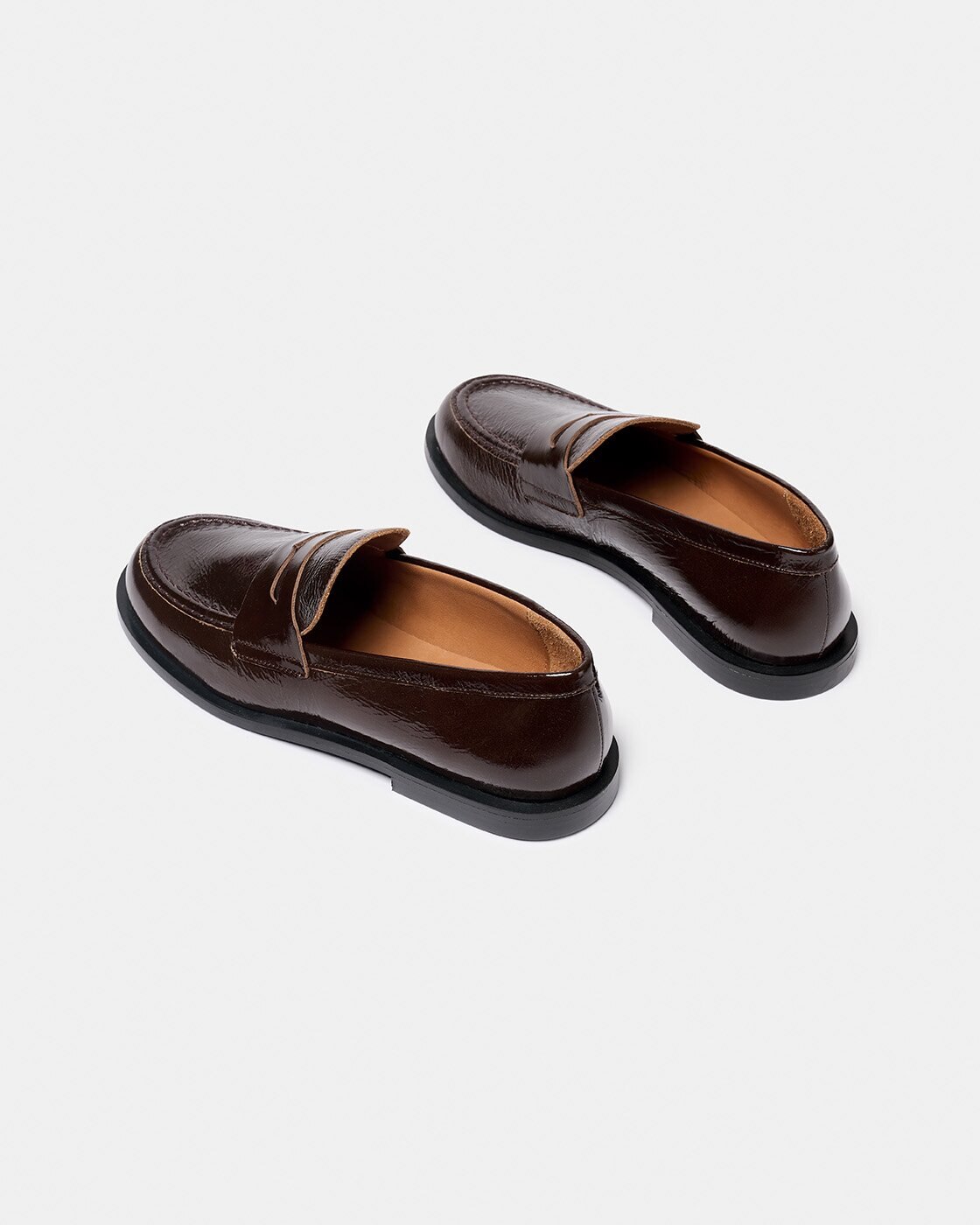 Zapato plano de mujer tipo mocasín de piel con acabado charol - Naguisa - Marrón chocolate Marrón chocolate-3