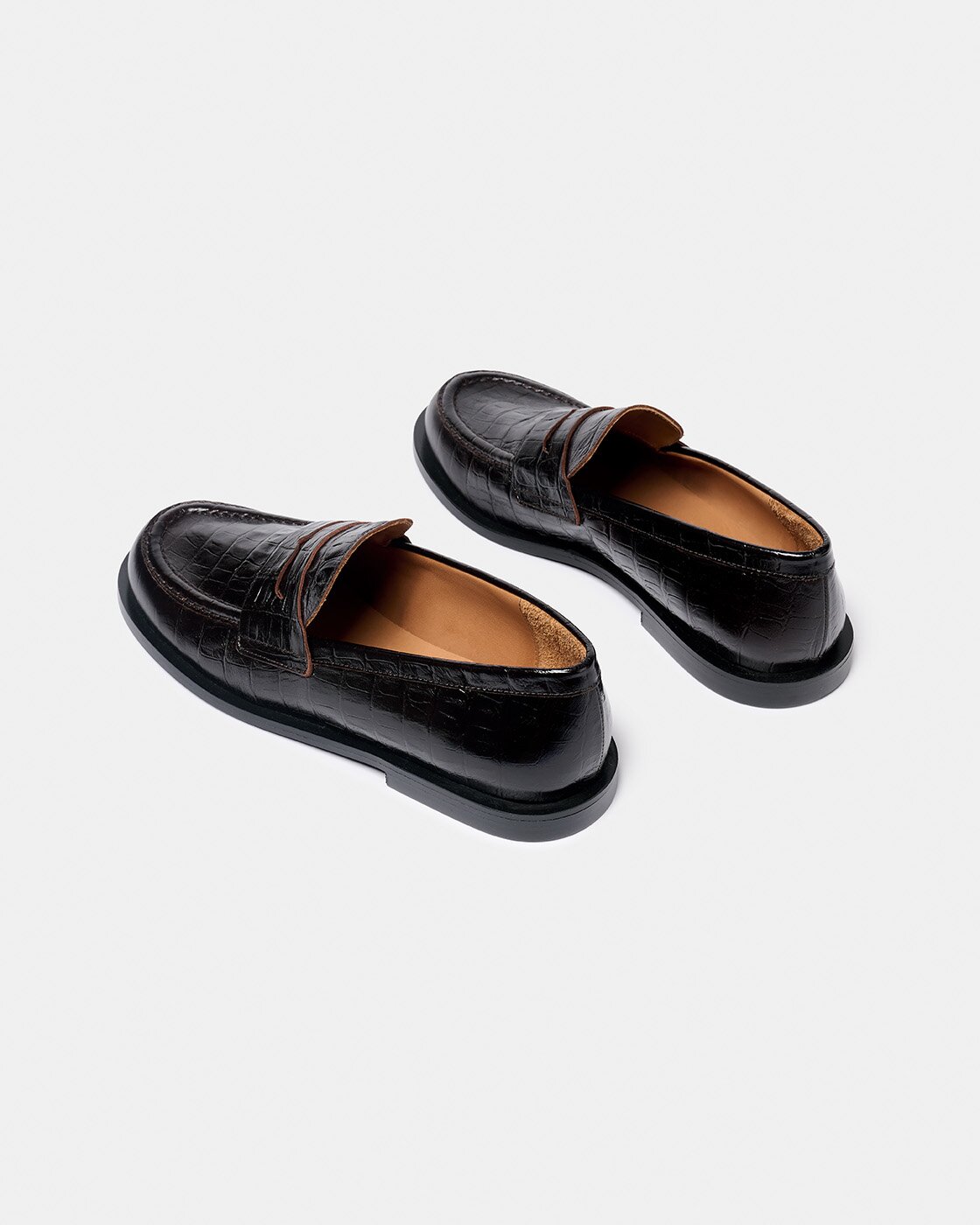 Zapato plano de mujer tipo mocasín de piel con acabado charol y grabado coco - Naguisa - Marrón oscuro Marrón oscuro-3