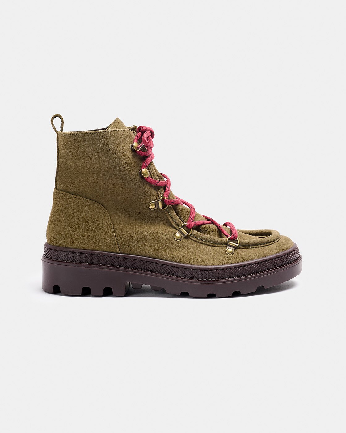 Botines con suela track tipo wallabee de caña baja de mujer, de piel serraje con cordones y suela track - Naguisa - Verde Oliva Verde Oliva-1