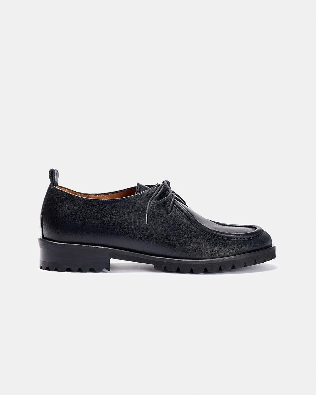 Zapato con tacón de mujer tipo wallabee de piel con suela track y cordones - Naguisa - Negro Negro-1