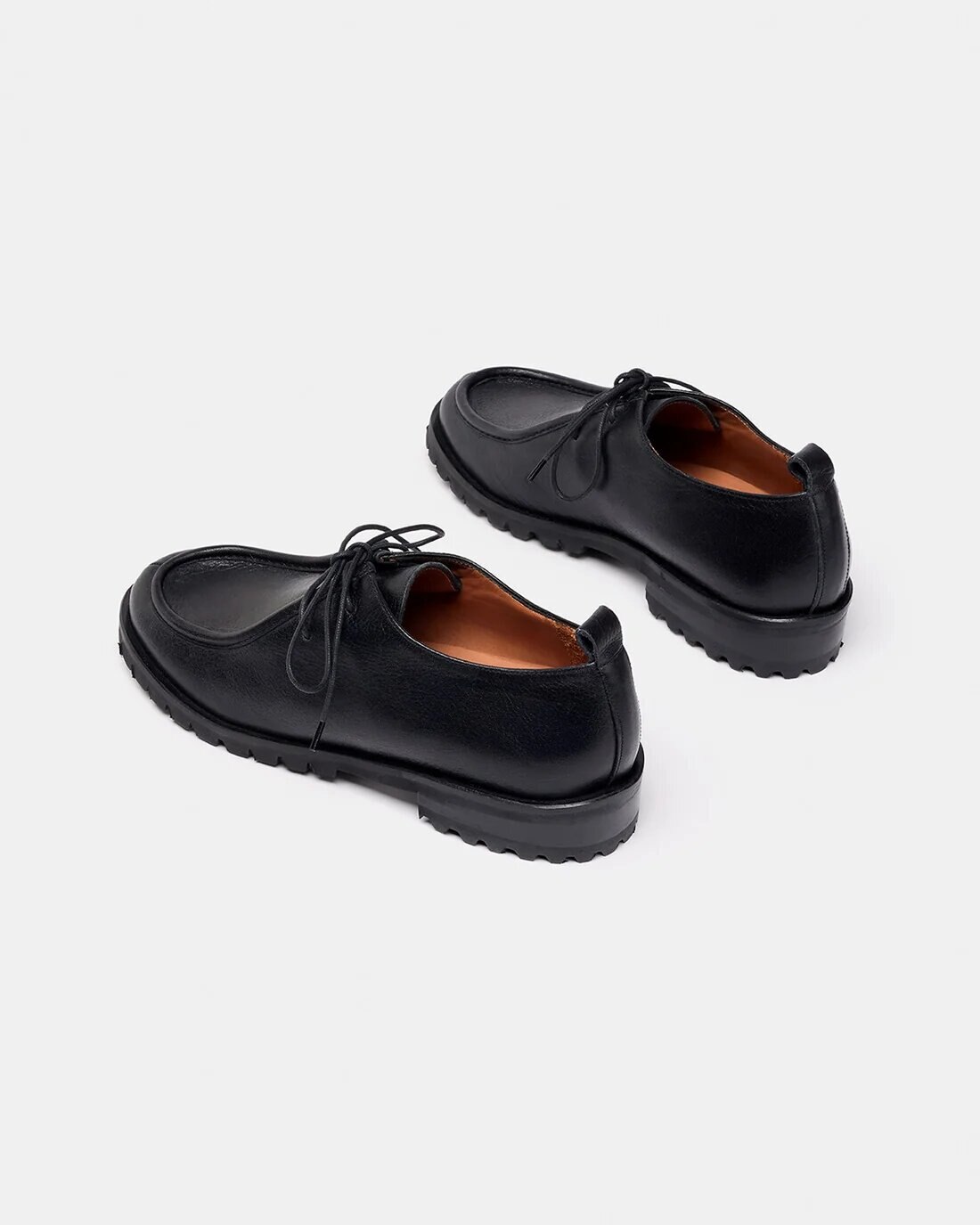 Zapato con tacón de mujer tipo wallabee de piel con suela track y cordones - Naguisa - Negro Negro-3