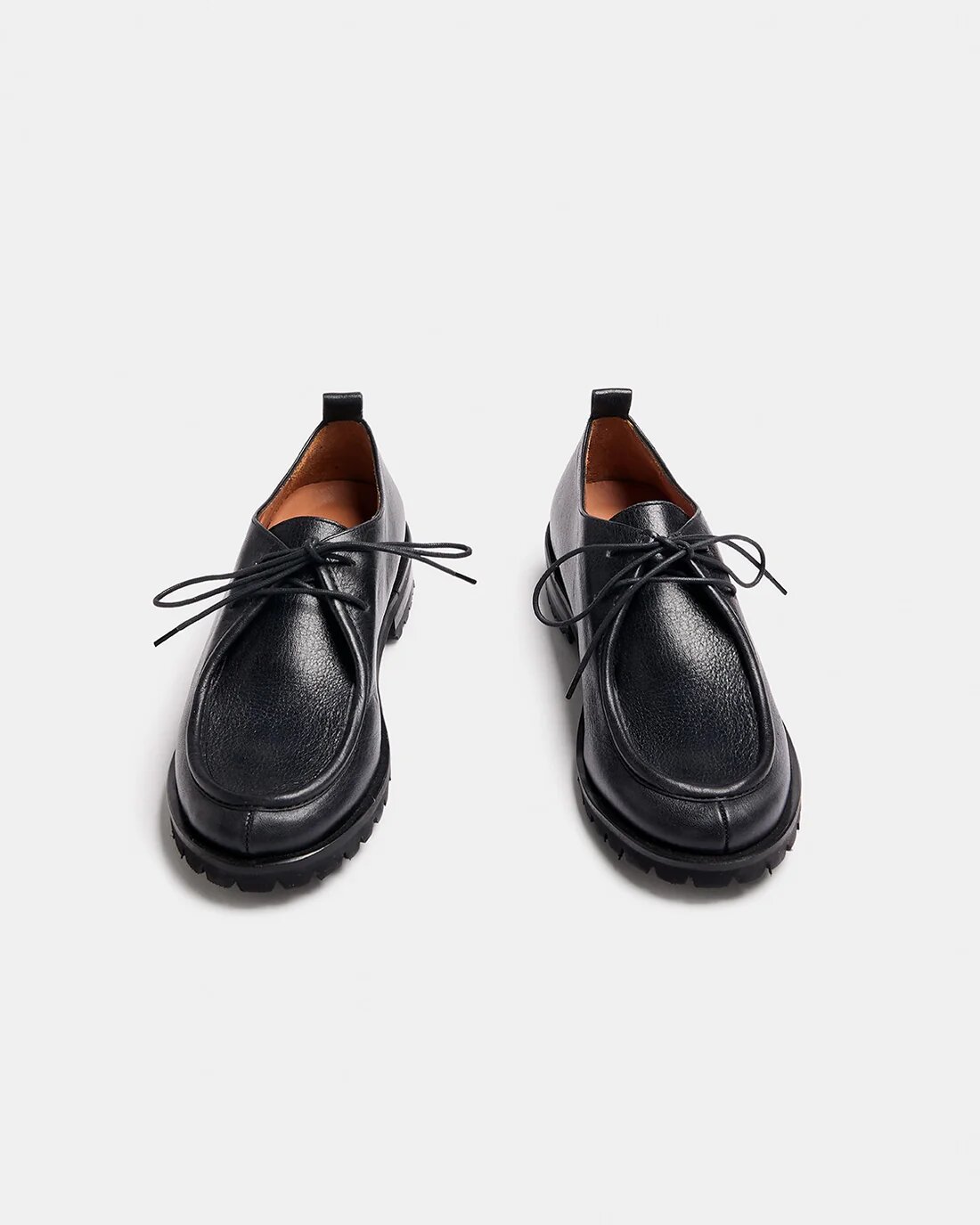 Zapato con tacón de mujer tipo wallabee de piel con suela track y cordones - Naguisa - Negro Negro-2