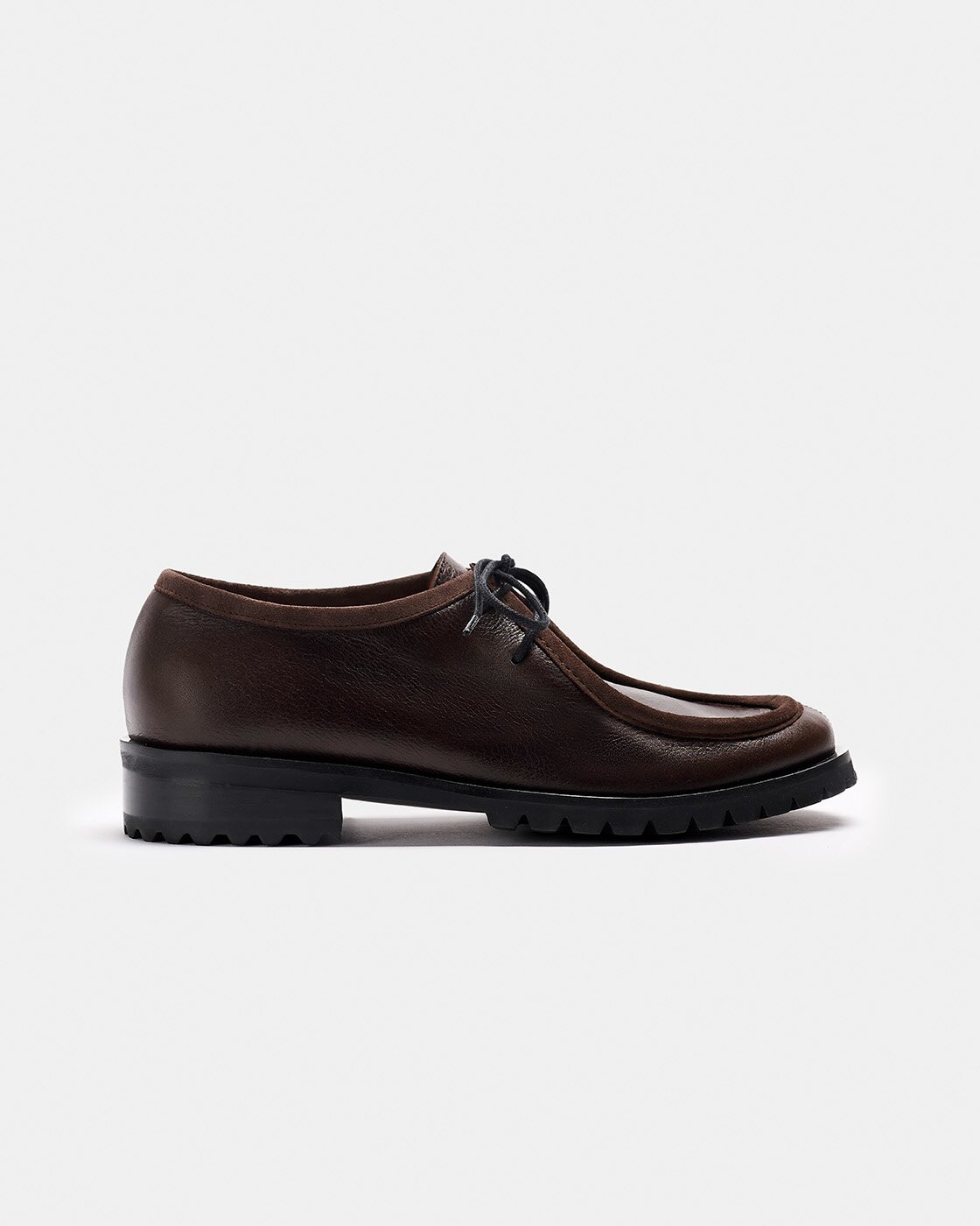 Zapato con tacón de mujer tipo wallabee de piel y serraje con suela track y cordones - Naguisa - Marrón oscuro Marrón oscuro-1