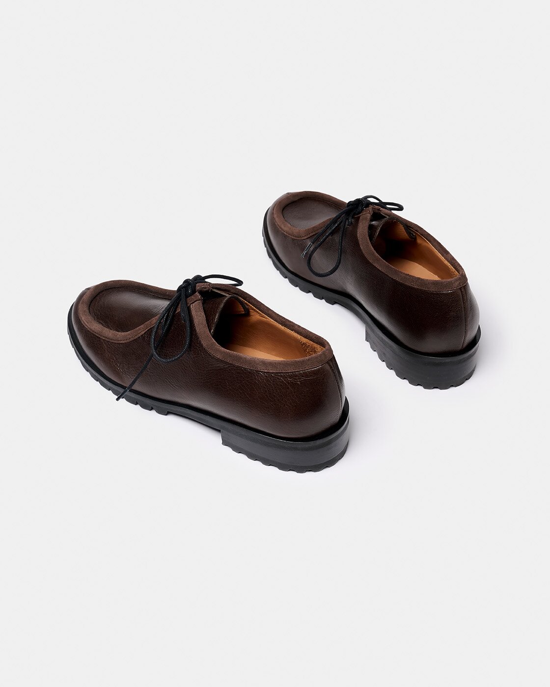 Zapato con tacón de mujer tipo wallabee de piel y serraje con suela track y cordones - Naguisa - Marrón oscuro Marrón oscuro-3