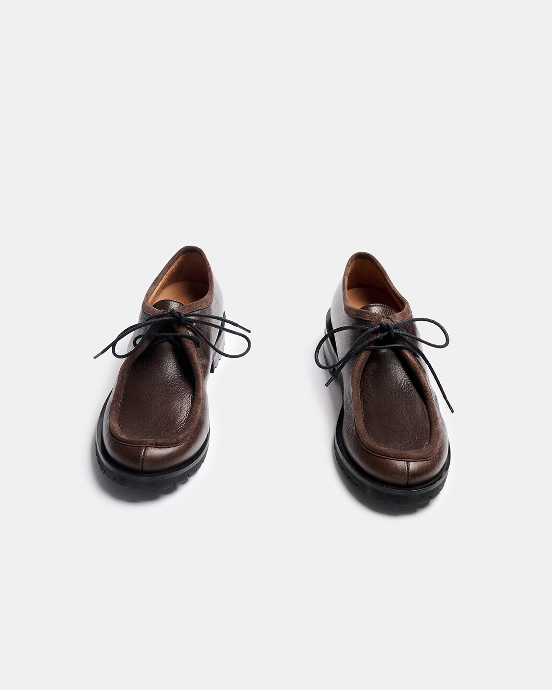 Zapato con tacón de mujer tipo wallabee de piel y serraje con suela track y cordones - Naguisa - Marrón oscuro Marrón oscuro-2