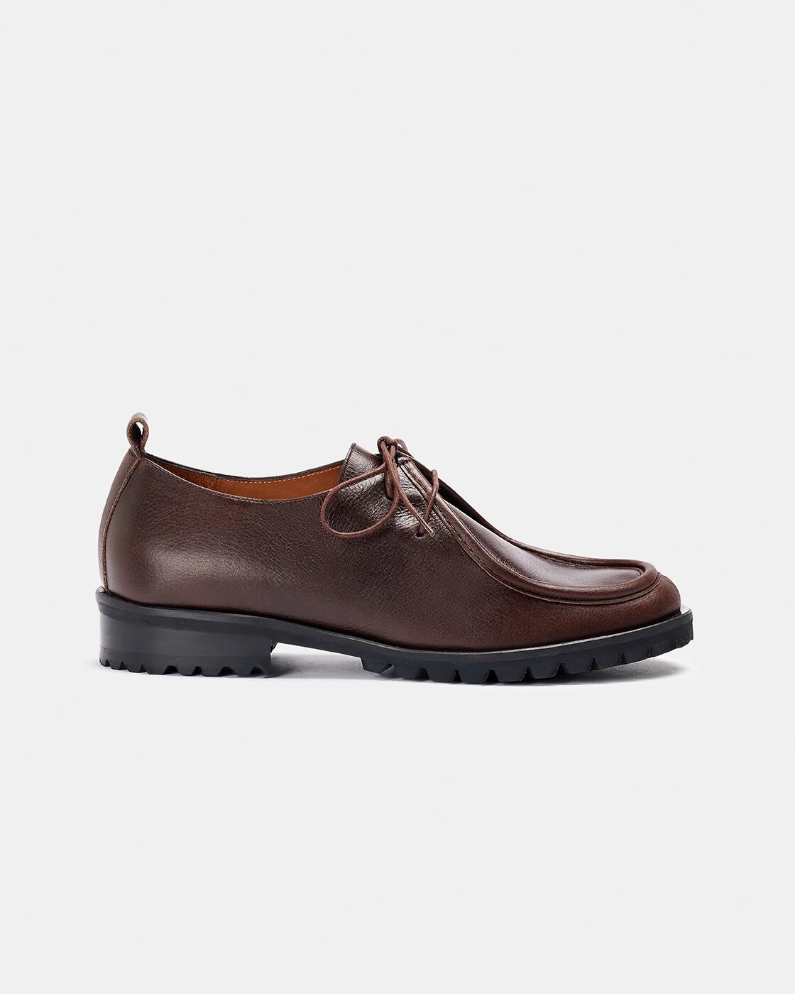 Zapato con tacón de mujer tipo wallabee de piel con suela track y cordones - Naguisa - Marrón oscuro Marrón oscuro-1