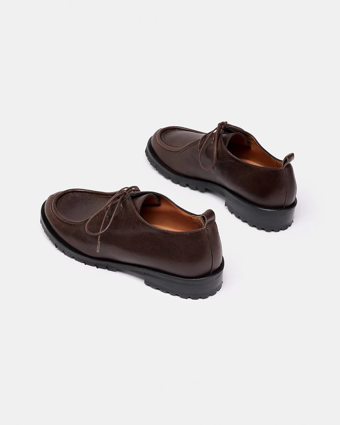 Zapato con tacón de mujer tipo wallabee de piel con suela track y cordones - Naguisa - Marrón oscuro Marrón oscuro-4