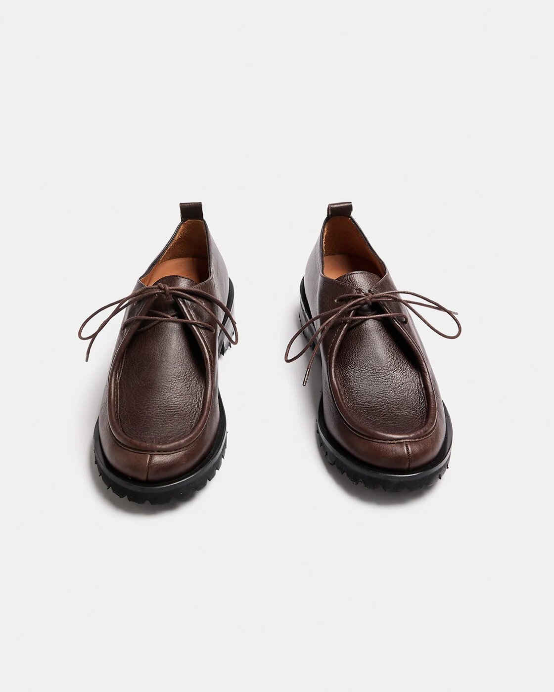 Zapato con tacón de mujer tipo wallabee de piel con suela track y cordones - Naguisa - Marrón oscuro Marrón oscuro-3