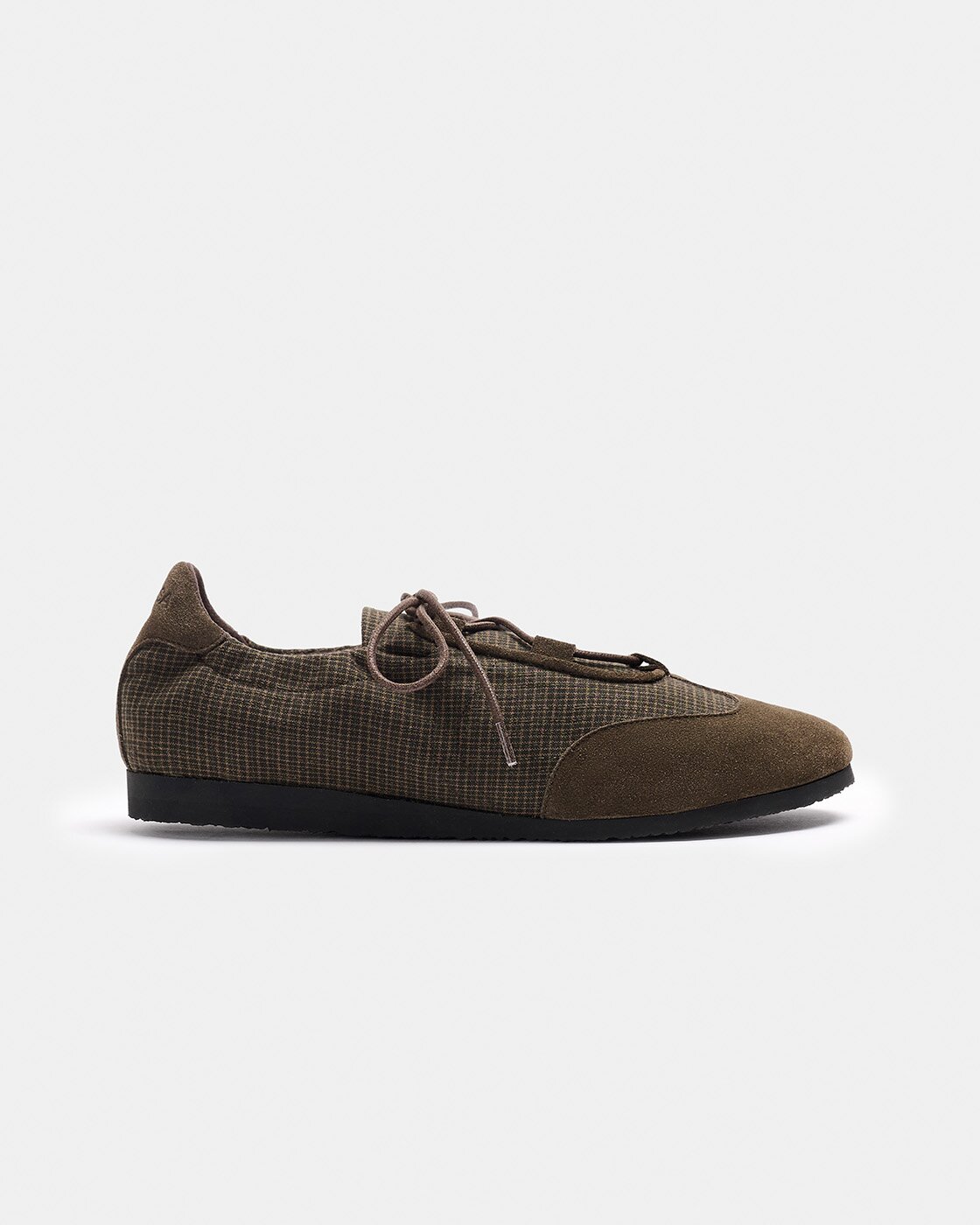 Zapatilla de serraje y tejido de mujer de estilo deportivo con cierre de cordones y corte fruncido - Naguisa - Verde Oliva Verde Oliva-1