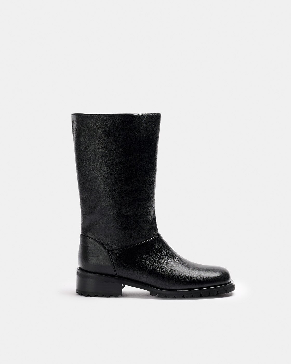 Bota de piel de caña ancha a media pierna de mujer y suela track - Naguisa - Negro Negro-1