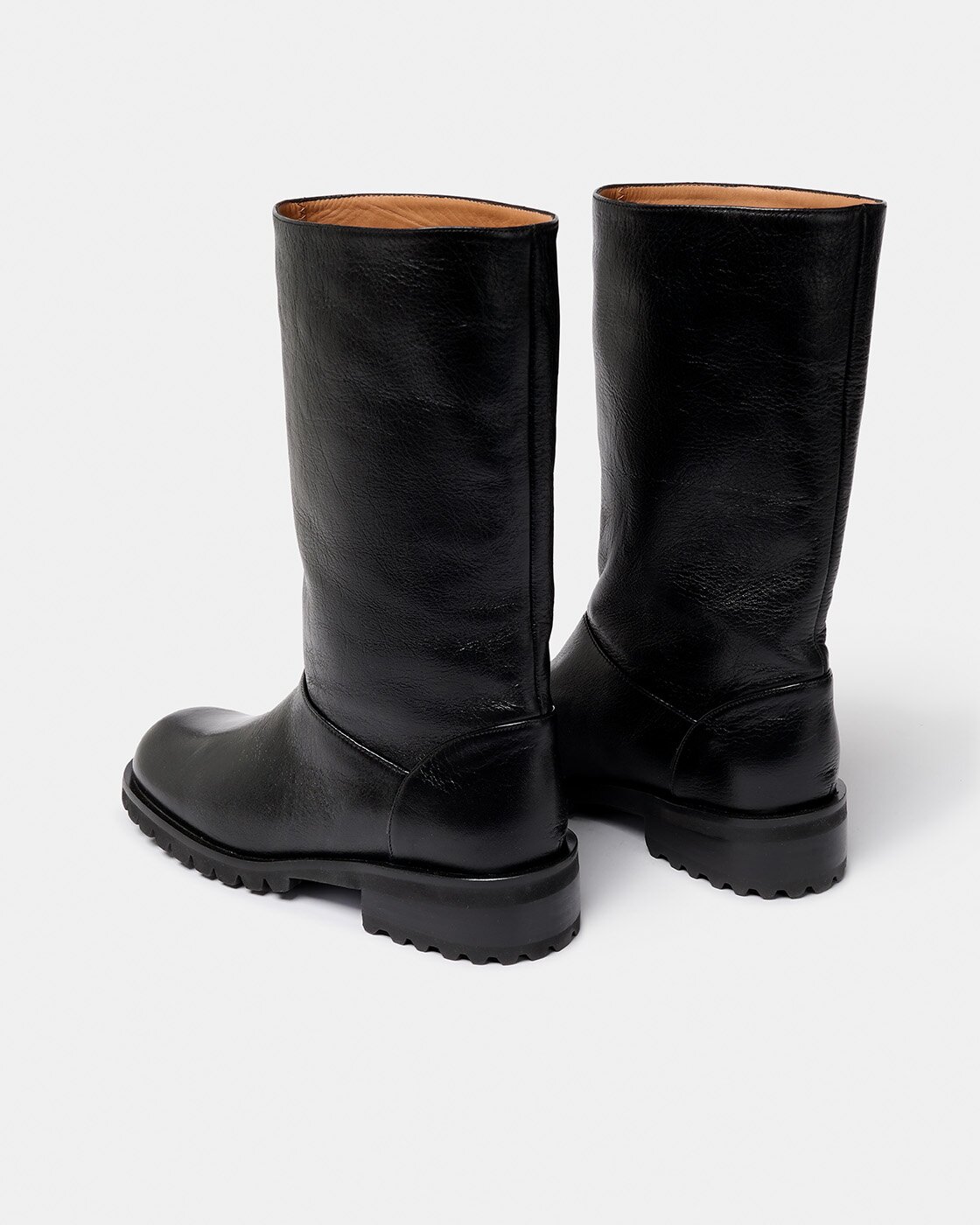Bota de piel de caña ancha a media pierna de mujer y suela track - Naguisa - Negro Negro-3