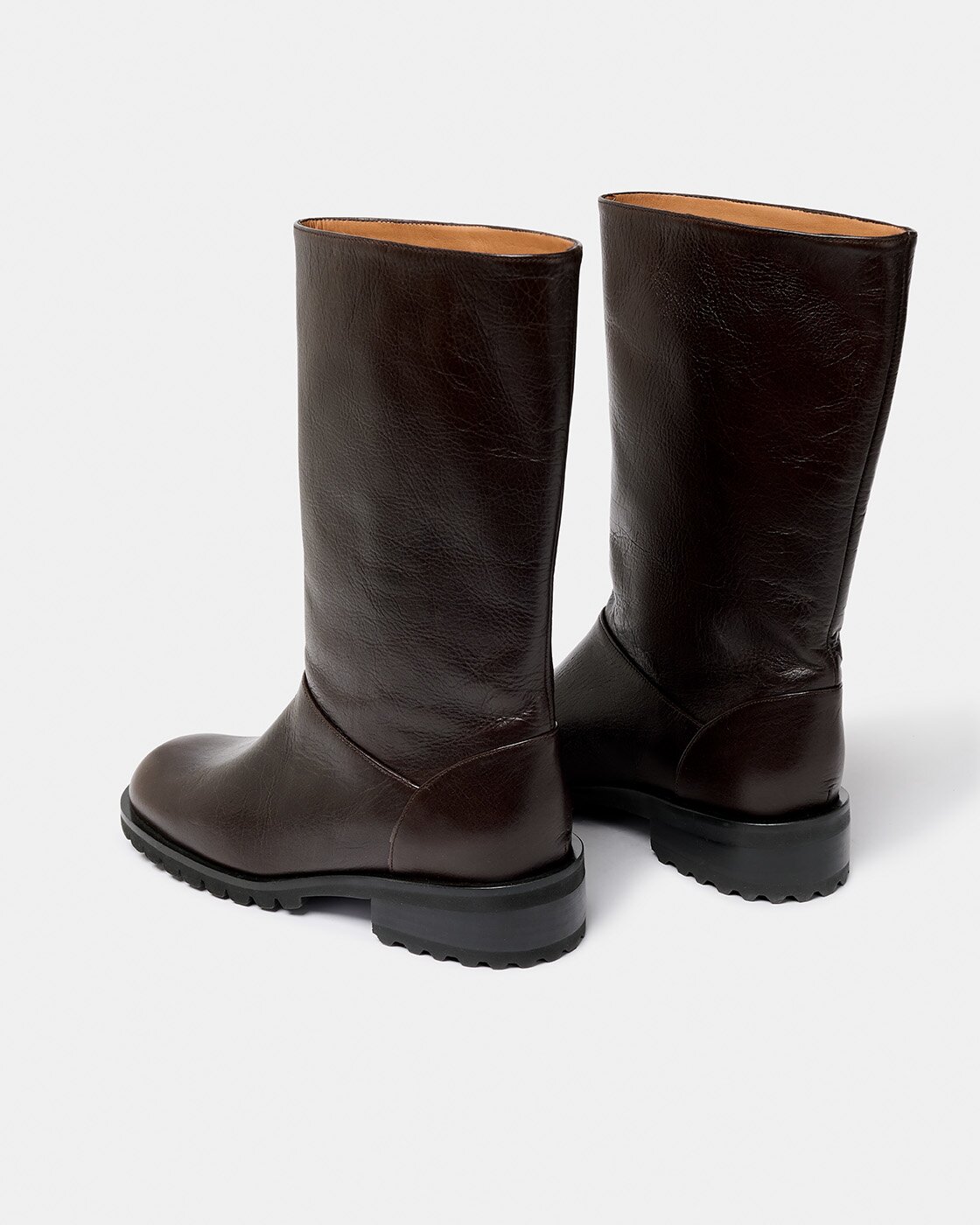 Bota de piel de caña ancha a media pierna de mujer y suela track - Naguisa - Marrón oscuro Marrón oscuro-4