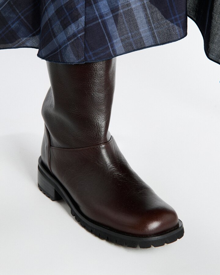 Bota de piel de caña ancha a media pierna de mujer y suela track - Naguisa - Marrón oscuro Marrón oscuro-3