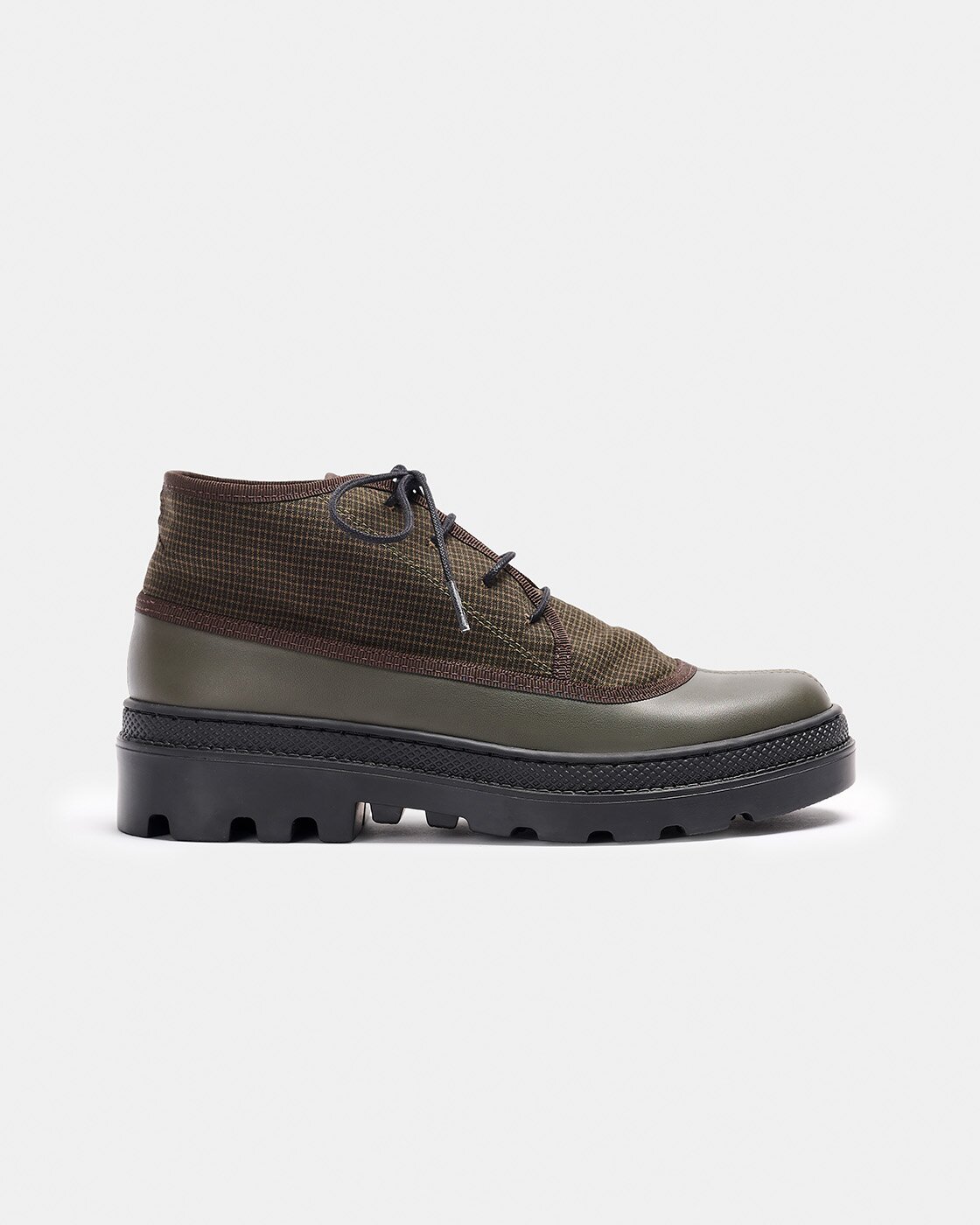 Botines con suela track de piel tipo blucher de mujer de caña baja con combinación de materiales, cierre con cordones y suela track - Naguisa - Verde Oliva Verde Oliva-1
