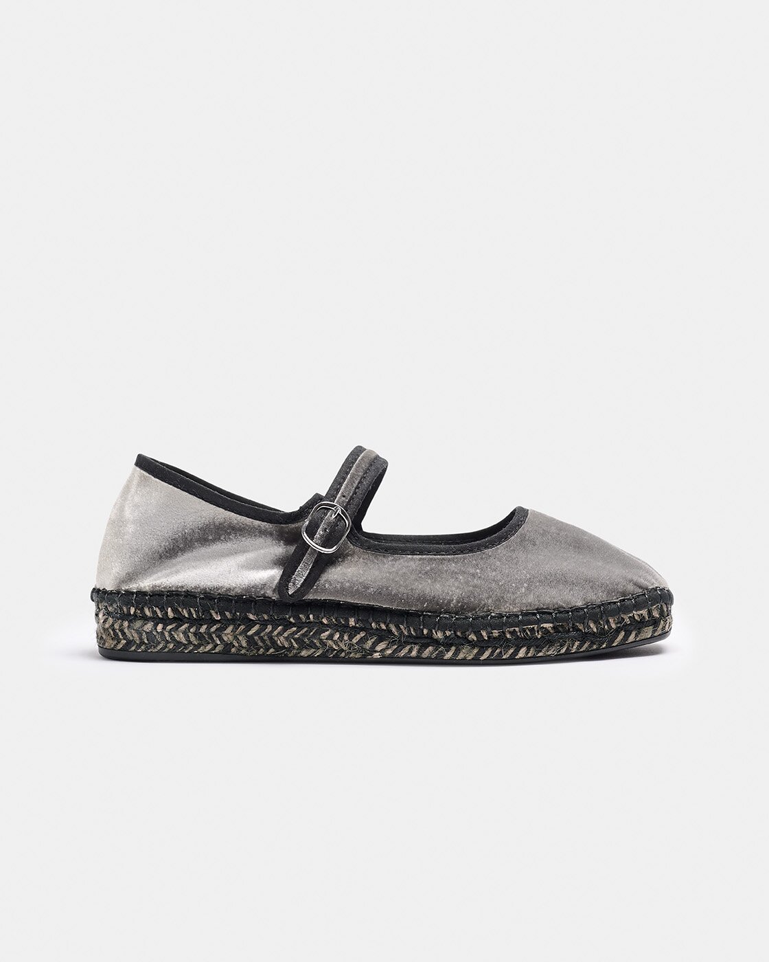 Alpargata estilo mercedita de mujer de tejido terciopelo con detalle de ribete a contraste, suela de yute bicolor con una pequeña cuña - Naguisa - Gris Gris-1