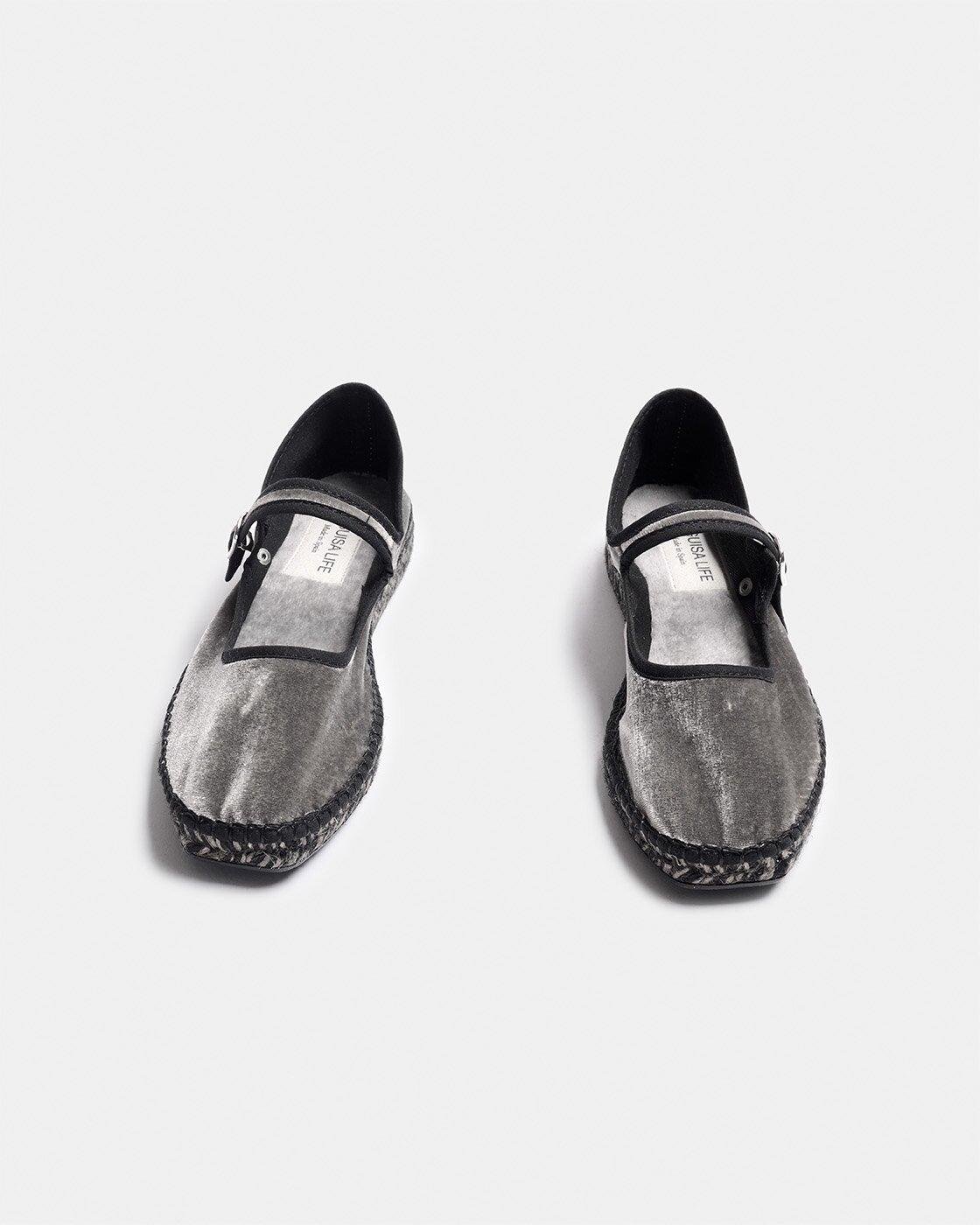Alpargata estilo mercedita de mujer de tejido terciopelo con detalle de ribete a contraste, suela de yute bicolor con una pequeña cuña - Naguisa - Gris Gris-2
