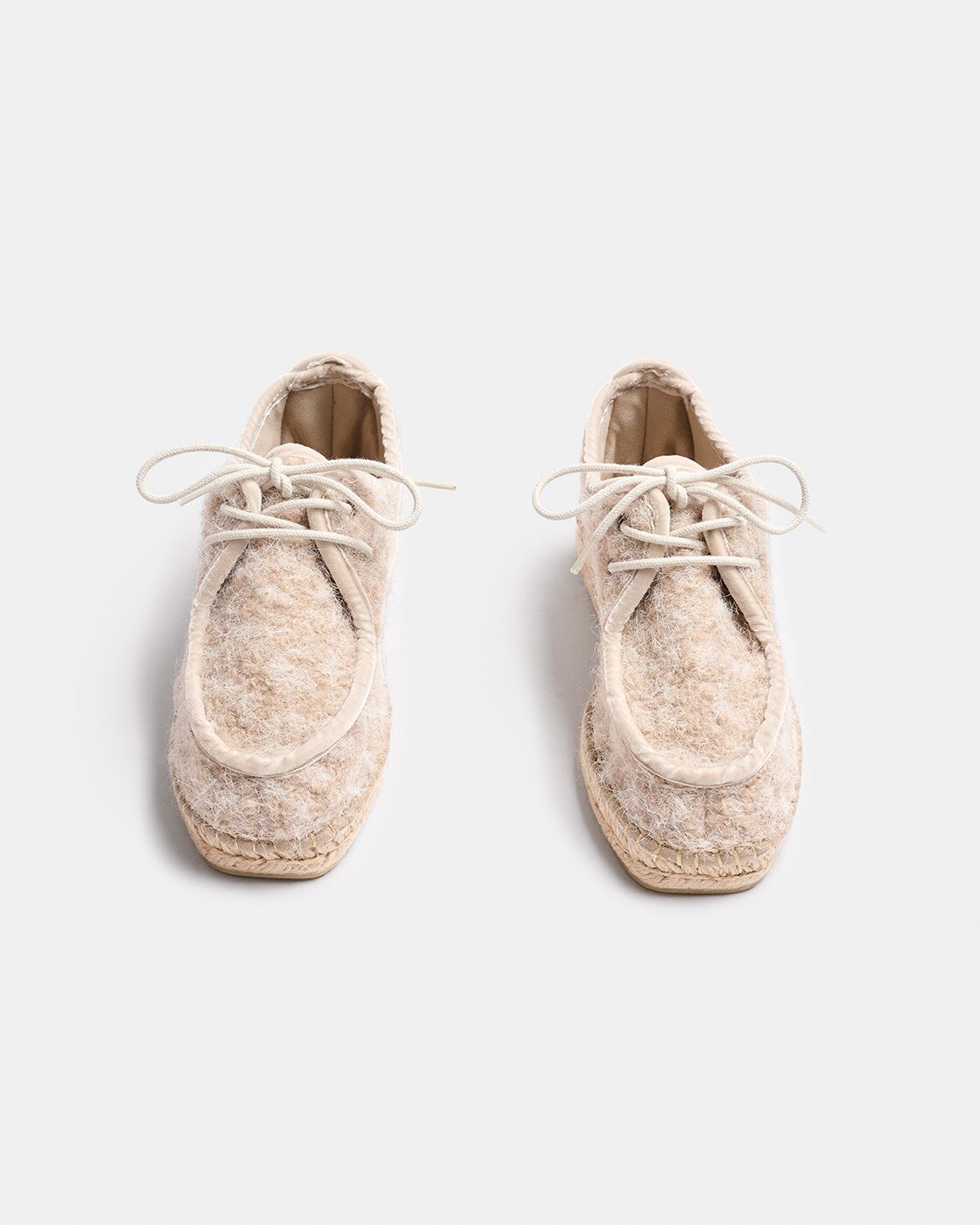 Zapato tipo wallabee de mujer de tejido efecto rizo con cierre de cordones y suela de yute natural con una pequeña cuña - Naguisa - Crudo Crudo-2