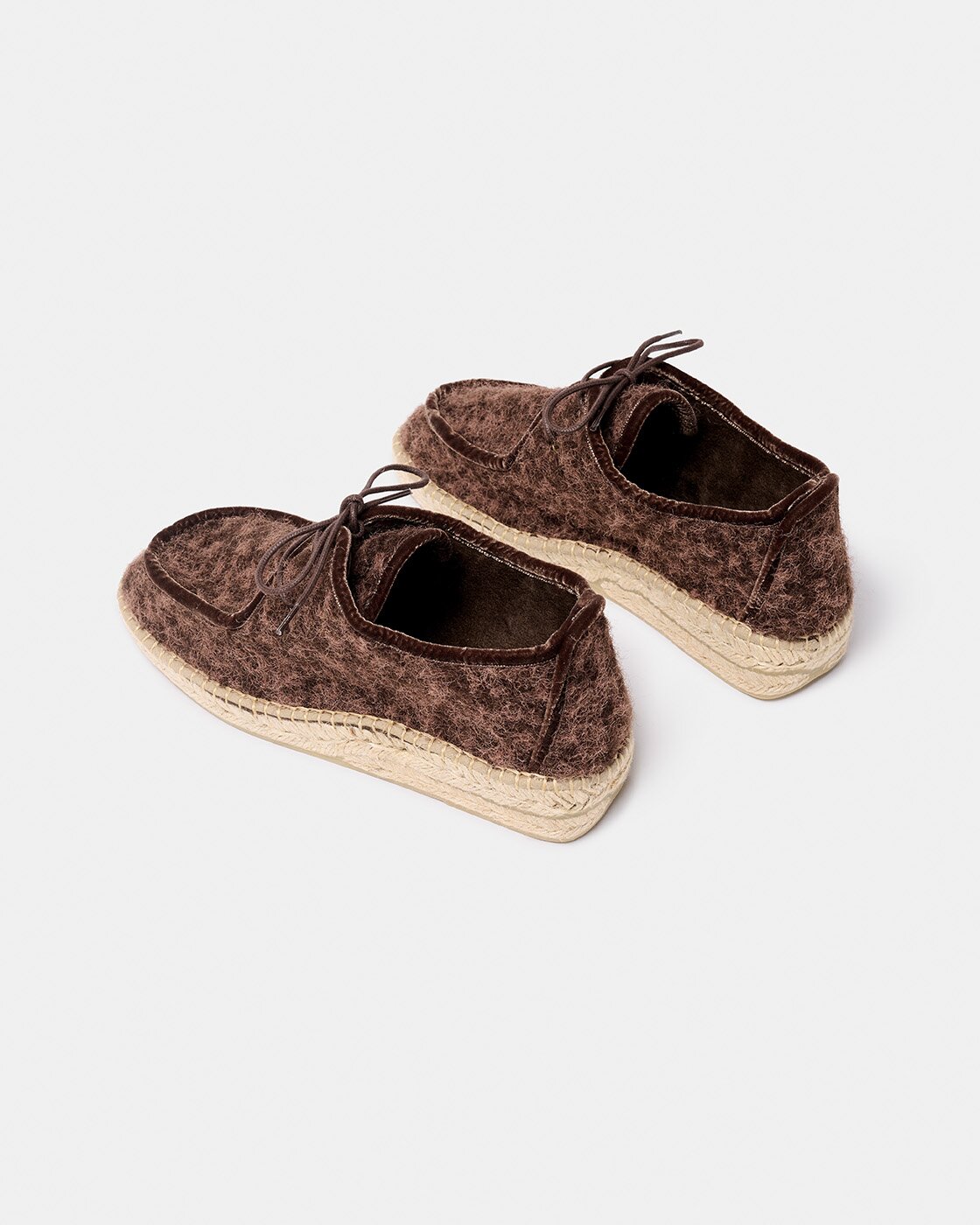Zapato tipo wallabee de mujer de tejido efecto rizo con cierre de cordones y suela de yute natural con una pequeña cuña - Naguisa - Marrón oscuro Marrón oscuro-3
