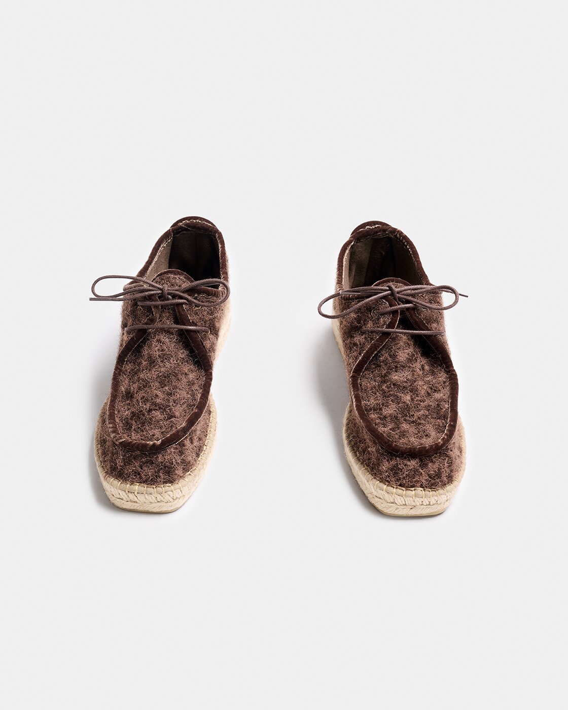 Zapato tipo wallabee de mujer de tejido efecto rizo con cierre de cordones y suela de yute natural con una pequeña cuña - Naguisa - Marrón oscuro Marrón oscuro-2