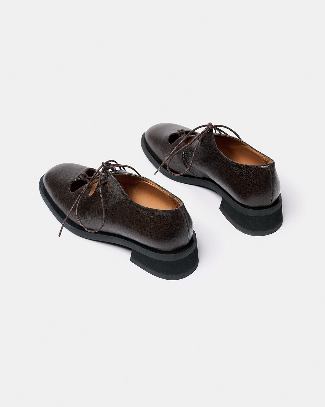 Zapato de piel abierto de mujer con cordones y tacón ancho - Naguisa - Marrón oscuro Marrón oscuro-3