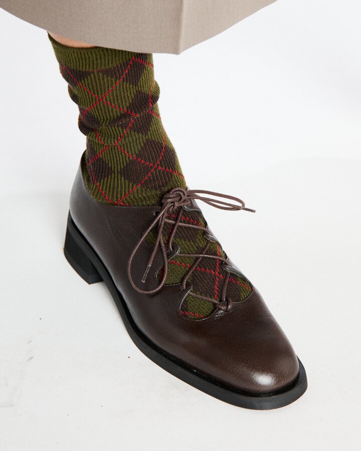 Zapato de piel abierto de mujer con cordones y tacón ancho - Naguisa - Marrón oscuro Marrón oscuro-4