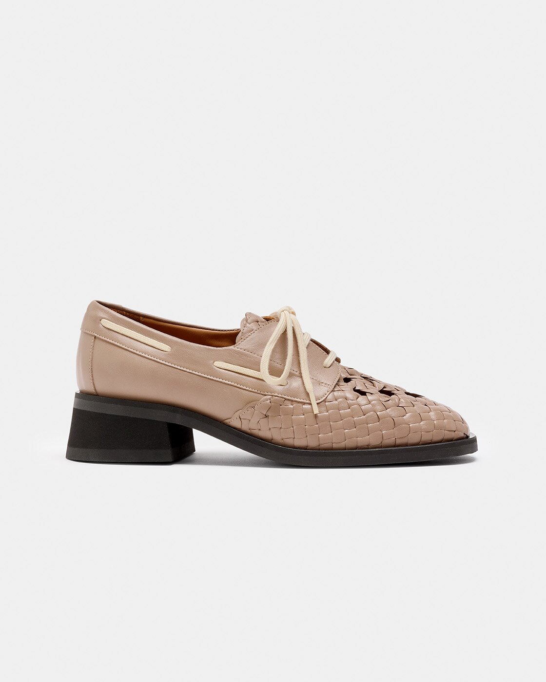 Zapato tipo blucher de mujer de piel con detalles trenzados y cierre de cordones - Naguisa - Marrón Marrón-1