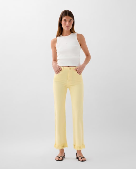 Imagen 0 de Pantalones rectos de mujer regular fit con flecos en bajos