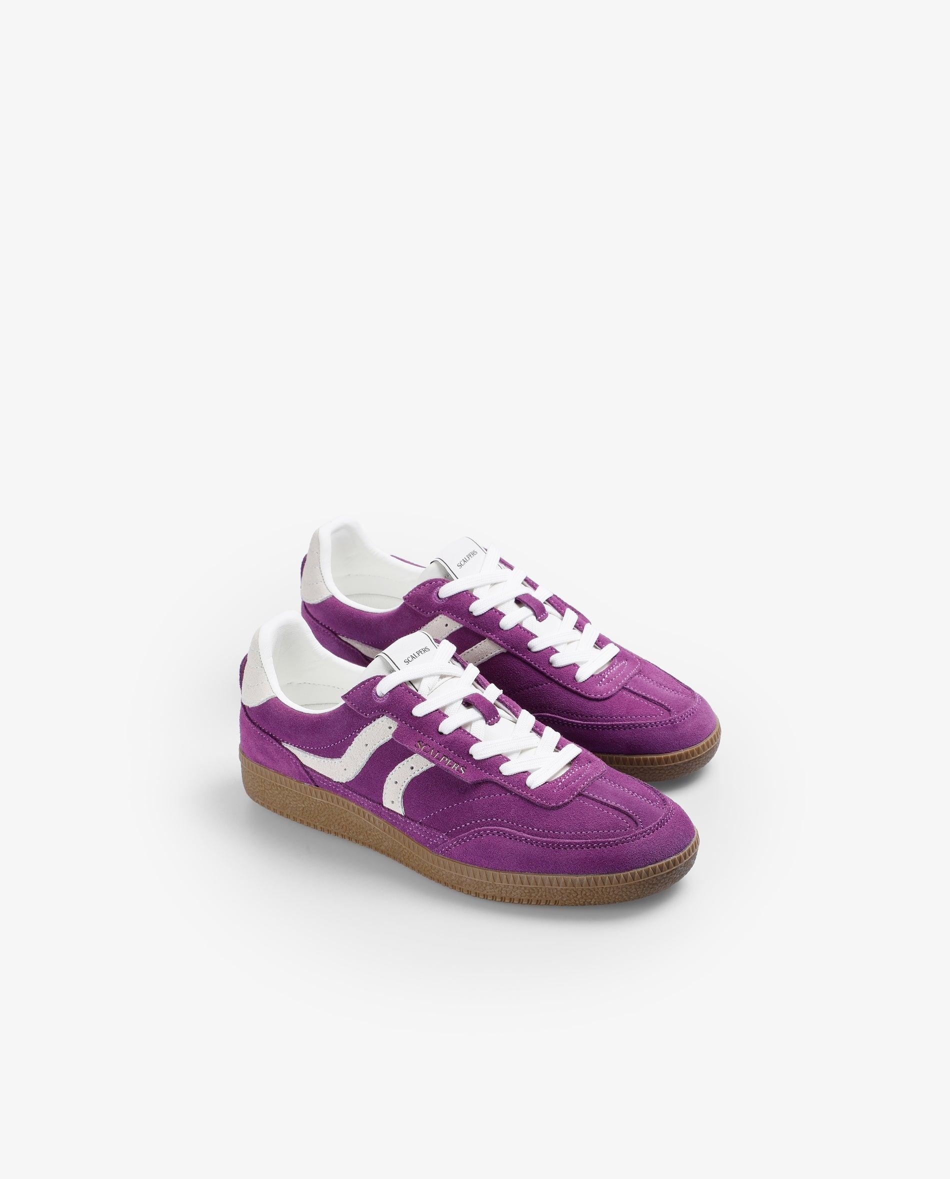 Zapatillas retro de mujer en serraje con detalle de costuras y logo - Scalpers - Purpura Purpura-4