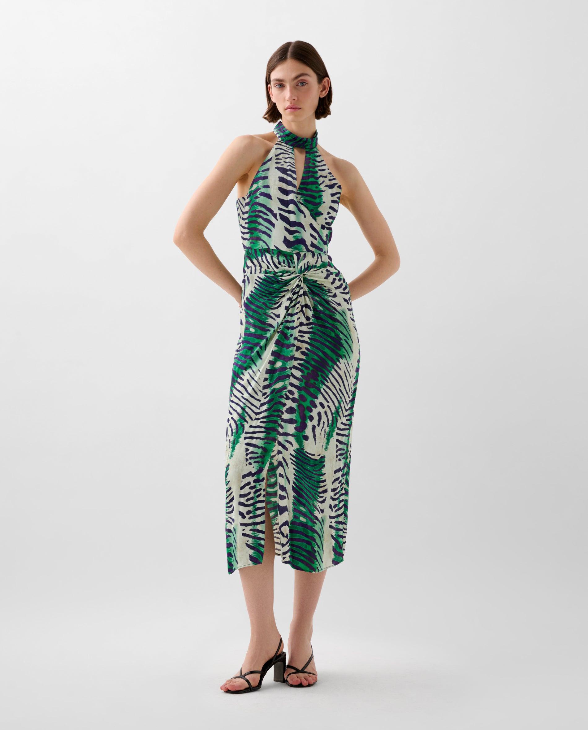 Vestido midi con cuello halter