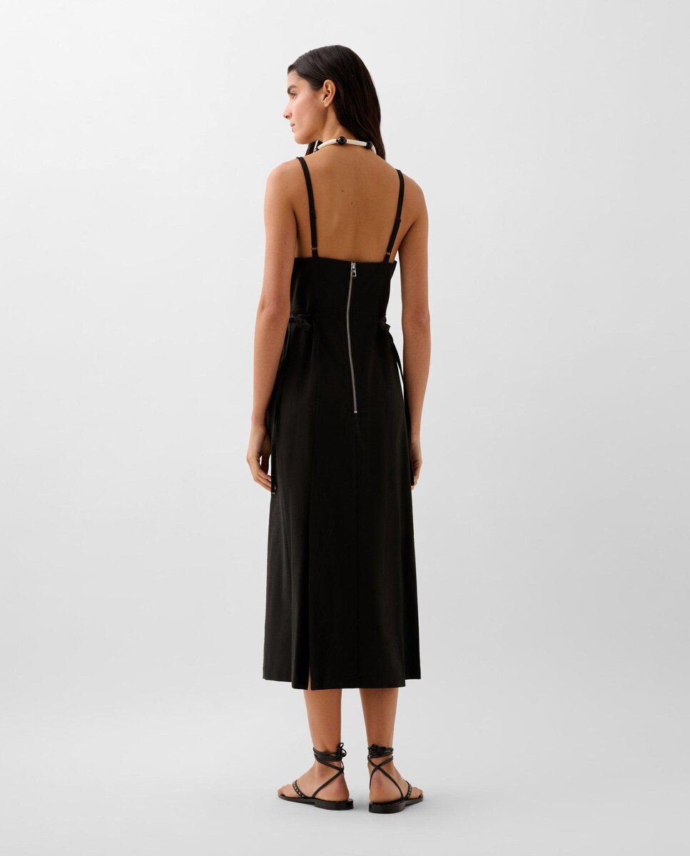 Dress Vestido Negro Scalpers Vestido Midi Con Cierre De Cremallera